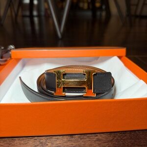 Hermès mini H belt buckle reversible leather black/brown (authentic)